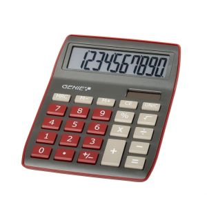 Genie Calculatrice de bureau Affichage 10 chiffres (solaire et piles) 840 DR rouge - Neuf