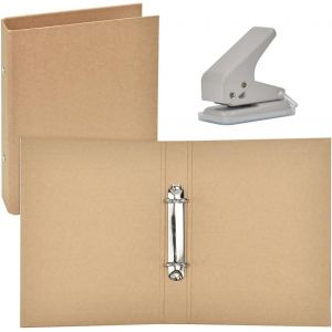 2 Pcs Classeur A5 En Papier Kraft, Rechargeable Avec 2 Anneaux Et Perforatrice Pour Carnet Scrapbooking Dossier Photo - Neuf