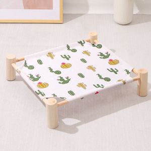1 Ensemble (Cactus) Lit Pour Animal De Compagnie En Toile De Bois Massif Lit Pour Chien Lit Pour Chat Hamac Quadrangulaire Pour Animal De Compagnie Lit En Bois Lavable Détachable - Neuf