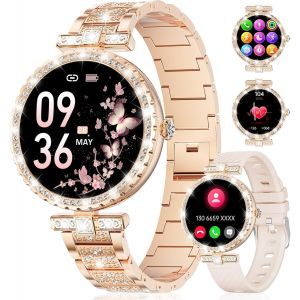 Montre Connect&eacute;e Femme avec Appel Bluetooth, 1.19"" AMOLED Smartwatch Femme avec Fonction F&eacute;minine/24H Fr&eacute;quence Cardiaque/Suivi du Sommeil/100+Modes Sportif, Diamond Rose Or Smartwatch - Neuf