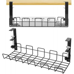 Plateau de Gestion des C&acirc;bles sous Le Bureau, Rangement Cable Bureau,&eacute;tag&egrave;re de c&acirc;bles sous Le Bureau pour la Gestion des Fils,Chemin de C&acirc;bles en Fil M&eacute;tallique Panier en m&eacute;tal Robuste,Set de 1 Noir - Neuf