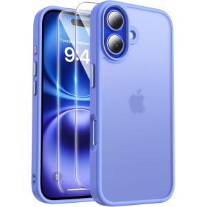 Mat Coque Compatible avec iPhone 16 et 2 Pi&iquest;&iquest;ces Protection Verre Tremp&iquest;&iquest;,Protection Antichoc Qualit&iquest;&iquest; Militaire,Anti-Jaunissement &iquest;&iquest;tui de Housse Arri&iquest;&iquest;re Translucide Givr&iquest;&iquest;e,Azur - Neuf