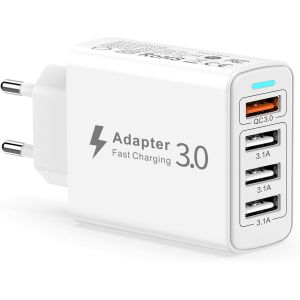 CMJAAGUR-Chargeur Usb Multiple, Pr Usb Multiple 4 Ports 33W Chargeur Rapide Usb Qc3.0 Chargeur Multi Usb Adaptateur Secteur Usb Chargeur Telephone Pour Iphone 14 13 12 11 Xr X 8 7 6,Ipad,Sam[M32] - Neuf