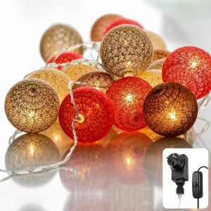Marron guirlande lumineus boule coton-20 LED & 6m I Avec fiche I Guirlandes lumineuses chambre Fairy lights intérieur I Led decoration Girlande interieur Fil lumineux d'intérieur - Neuf
