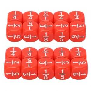 Lot de 20 dés de fraction à coins arrondis, outils d'apprentissage des fractions rouges, lisses, légers et durables, accessoires d'enseignement des mathématiques pour l'éducation en classe aux États-Unis - Neuf