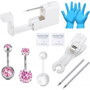 Kalanka-Lot De 10 Piercings De Nombril Avec Pistolet De Piercing, Aiguilles De Piercing Extra 13 G 14 G Avec Acier Inoxydable Chirurgical 316l Pour Nombril, Septum, Nez, Mamelon, Langue - Neuf