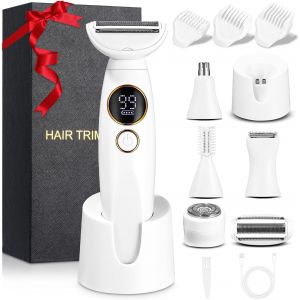 Rasoir Electrique Femme, 5 En 1 Tondeuse Femme Intime, Rasoir Femme Electrique Avec Station De Usb Rechargeable, Tondeuse Maillot Femme, Pour Le Corps, Les Aisselles, Le Bikini, Les Sourcils Et Le Ne - Neuf