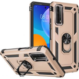 Kal-Coque Pour Huawei P Smart 2021/Y7a, + Verre Trempé Double Couche Hybride Ultra Armure Housse Étui De Protection Antichoc Armor Bumper Cover Pour Huawei P Smart 2021/Y7a Avec Stand, Or - Neuf