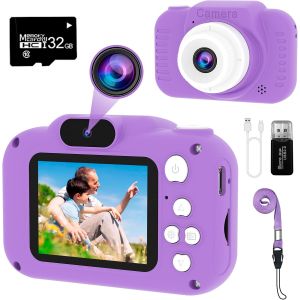 KALANKA-Appareil Photo Enfant,Mini Cam&eacute;ra Num&eacute;rique Rechargeable Cam&eacute;scope Antichoc Photo vid&eacute;o pour Filles Gar&ccedil;ons de 3 &agrave; 9 Ans,12M Vid&eacute;o HD 1080p pour Jeu en Plein air (32G Carte Incluse) - Neuf