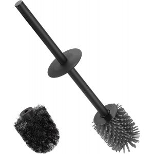 KGABERY-Brosse Wc Noire,Têtes De Brosse De Rechange,Contient 1 Tête De Brosse En Polypropylène,1 Tête De Brosse En Silicone,1 Manche En Acier Inoxydable 6,8 × 6,8 × 9 Cm - Neuf