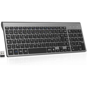 Clavier Sans Fil, Clavier Azerty Français Avec Récepteur Nano Usb 2.4Ghz Ergonomique Compatible Avec Windows/Macos, Windows Pc Laptop - Gris - Neuf