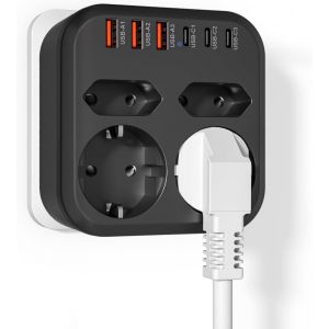 Multiprise Usb Avec 2 Prises Schuko Et 2 Prises Européennes, Prise Murale Avec 6 Usb 5 V/3,4 A, 3500 W 15 A, Prise Plate Peu Encombrante Pour Bureau, Famille, Cuisine Et Voyage - Neuf