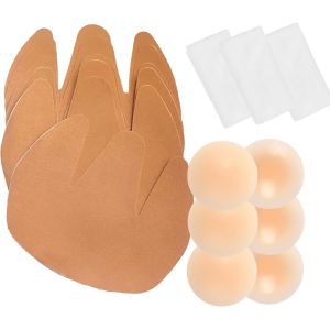 3 Pairs Of Adhesive Breast Lift Boob Tape,Invisible Bra Band + 3 Silicone Nipple Covers-Boneless Breast Support For Cups A-F (Heavy Breasts/Natural Lift),Beige.[F75] - Neuf