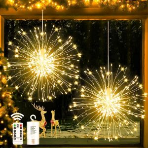 KAL-Lot De 2 Guirlandes Lumineuses De Noël À 180 Led - 8 Modes De Feux D'Artifice - Avec Télécommande - Étanche - Pour L'Extérieur Et L'Intérieur - Blanc Chaud - Neuf