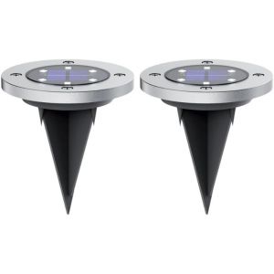 Dgbcz-, Pack2spso4, Lot De 2 Spots Solaires Led Acier Et Verre, Ip44, 6500k, Autonomie 8h - Neuf