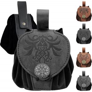 SJZG-Pochette De Ceinture En Faux Cuir Emboss&eacute; M&eacute;di&eacute;val, Retro Renaissance Portable Belt Bag Coin Purse Dice Bag - Neuf