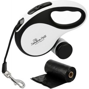 Jgd-Laisse Chien Enrouleur 5m - Longe Pour Chien 5m, Ruban Nylon Solide Anti-Enchev&ecirc;trement Avec Support Sac &Agrave; D&eacute;jections Amovible, Capacit&eacute; 30kg / 66lbs - Id&eacute;ale Pour Dressage - Neuf