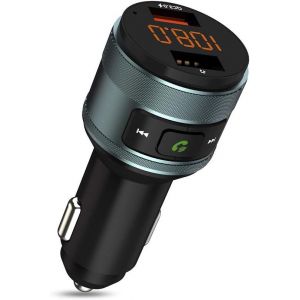 Transmetteur FM Bluetooth, Adaptateur Bluetooth 5.3 Voiture avec Port de Charge Rapide QC 3.0, Allume Cigare Bluetooth Double USB Support Appel Main Libre/Cl&eacute; USB Gris - Neuf