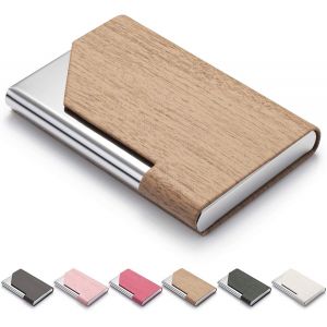 KALANKA-Porte-Cartes de Visite, étui en Cuir Microfibre de Luxe, Porte-Cartes en métal, Porte-Carte Fin, Porte-Cartes de Visite pour Homme et Femme avec Fermeture magnétique (Abricot) - Neuf