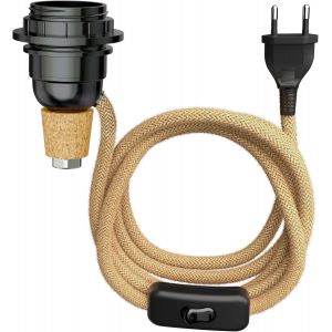 Kal-Lampe De Table Lampe En Liège Flako Avec Interrupteur Et Câble Textile, Chanvre, Beige Naturel, 1x E27 Max. 60w, Sans Bouteille, Sans Ampoule - Neuf