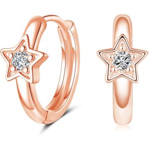 Kal-Boucles D'oreilles Créoles En Argent 925 Pour Femme - En Argent Sterling 925 - Étoile - Rondes - Petites Créoles Avec Zircone Cubique - Hypoallergéniques - Pour Cartilage - Bijoux Pour La - Neuf