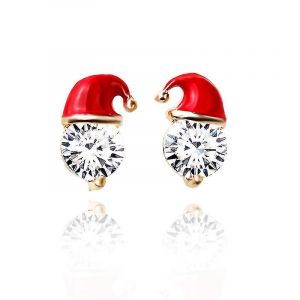 1 Paire De Boucles D'oreilles De Noël Pour Femmes,Filles Cristal Pierre Précieuse Père Noël Chapeau Boucles D'oreilles Noël De Luxe - Neuf