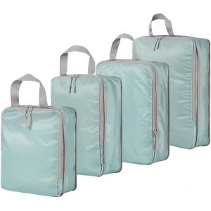 Lot De 4 Cubes D'Emballage De Compression Pour Val , Sacs De Rangement Extensibles Pour Bagages, Accessoires De Voyage (Bleu Lac) - Neuf