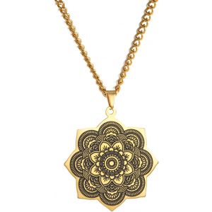 Kal-Collier Bouddhisme Fleur De Lotus Om Pour Homme Et Femme - Pendentif Lotus Unalome - Bouddha Om Aum Ohm Symbole Mandala - Pendentif Yoga Spirituel - Cadeau - Neuf