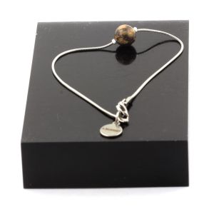 Bracelet En Acier Inoxydable 1 Perle Jaspe L&eacute;opard 8 Mm. Fabriqu&eacute; En France. - Neuf