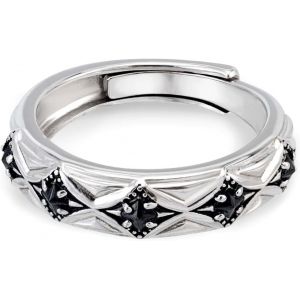 Kahfl-Bague Homme Argent Reglable Spinelle Noir Cadeau Anniversaire Homme Cadeau Saint Valentin - Neuf