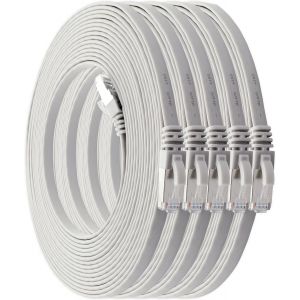 3,0 M - Blanc - Lot De 5 C&acirc;bles R&eacute;seau Plats Cat7 C&acirc;ble Brut Cat 7 C&acirc;ble Ruban Gigabit Lan (10 Gbit/S) C&acirc;ble D'installation C&acirc;ble Patch Plat Mince Fiche Rj 45 Cat6a[Cab9165778] - Neuf