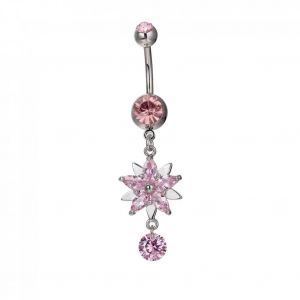 Fleur Pendentif Ventre Nombril Bague Zircon Placage Acier Inoxydable Corps Piercing Bijoux(Rose) - Neuf
