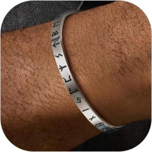 Eryi-Bracelet Homme Viking Runes Nordique Acier Inoxydable,Bracelet Manchette Runique Jonc Ouvert Réglable - Neuf