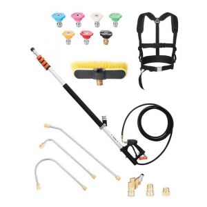 Lance Télescopique pour Nettoyeur Haute Pression-VEVOR-6358 mm-4000 psi avec Rallonges-7 Buses-Harnais de Support - Neuf