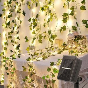 KAL-Guirlande Lumineuse Solaire Extérieure,Guirlande Lumineuse Solaire 12M Solaire Guirlande Feuille 120Led 8 Modes Lumiere Décoration, Pour Jardin, Terrasse, Balcon, Fête - Neuf