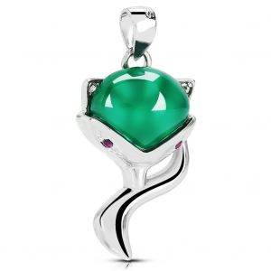 Collier Avec Pendentif Renard Vert En Argent Sterling 925 Et Strass Brillants, Bijou A Offrir - Neuf