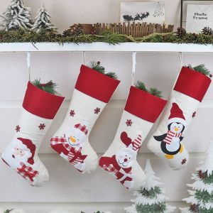 Sac de bonbons, cadeau de Noël, décoration de Noël, 4 pièces, bas de Noël à suspendre, bas de cheminée de Noël, bas de Noël avec n?ud de Père Noël et élan - Neuf