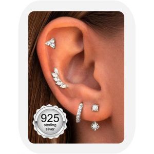 4 Paires Boucles D'oreilles Femme Argent 925 Plaquée Or 14k Créoles Argent Boucles D'oreilles Zircon Piercing Oreille Cartilage Boucles D'oreilles Femme Or Pour Piercings Multiples.[X1647] - Neuf
