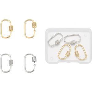 Eryi-4pcs 2couleur Fermoir Ovale Pour Collier Breloque De Verrouillage Strass Mousqueton À Vis Acier Inoxydable Fermoir À Clé Fermoir Métal Crochet De Lien De Collier Pour Fabrication De Bijoux - Neuf