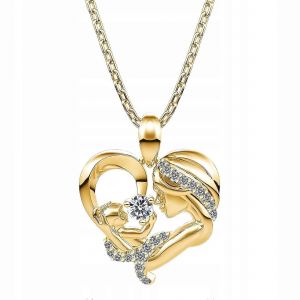 Collier Chaîne Or Mère Avec Enfant En Coeur Pour Maman Coeur Argent - Neuf