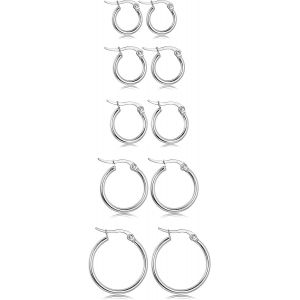 Kalhx-5 Paires Petite Boucles D'oreilles Créoles Pour Femmes Enfant Filles Acier Chirurgical Hypoallergéniques Boucles D'oreilles Créoles Sleeper Cartilage Petite Créoles Argent - Neuf