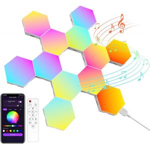 Ersan-Panneau Led Hexagonal Gaming Murale Lampe&iquest; 12pcs Smart Music Sync Deco Modulaires Rgb Lights App&t&eacute;l&eacute;commande Contr&ocirc;le Gaming Setup Hexagone Creative Appliques Murales - Neuf