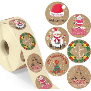 Tianyi-Lot De 500 Autocollants De Noël - Aspect Papier Kraft - Joyeux Noël - Rouleau Rond De 35 Mm - Vintage - Pour Sacs Cadeaux, Emballage - Neuf