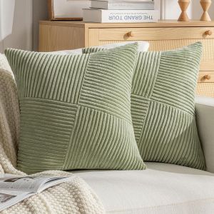 Cauc-Taie Oreiller 40x40 Vert Herbe Velours C&ocirc;tel&eacute; Ray&eacute; Housse Coussin Deco Interieur Maison Housses De Coussin Lot De 2 Moderne Housse De Coussin Pour Salon Chambre Coussin De Canap&eacute; D&eacute;cor - Neuf