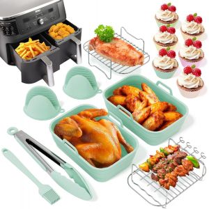 Lot De 14 Accessoires Pour Air Fryer ¿ Moules Silicone, Grille, Moule Muffins ¿ Compatibles Avec Ninja Dual Zone Af400Eu/Af400Eucp ¿ Sans Bpa, Alimentaires, Lavables Au Lave-Vaisselle[Z639] - Neuf