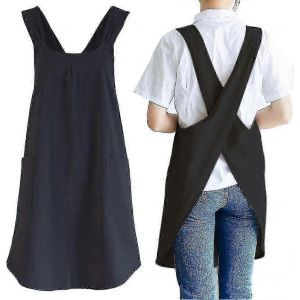 Tablier de cuisine japonais en lin, dos crois&eacute;, avec poches, pour homme, id&eacute;al pour la p&acirc;tisserie, la peinture, le jardinage et le m&eacute;nage (noir). - Neuf