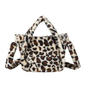 Sac &agrave; Main pour Femme L&eacute;ona Douceur en Fourrure L&eacute;opard avec Bandouli&egrave;re Gallantry Marron / Beige - Neuf