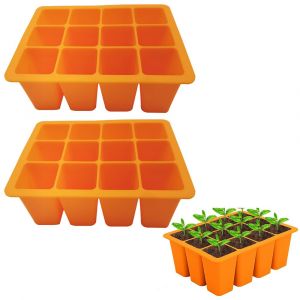 Lot de 2 plateaux de semis en silicone pour jardinage d'int&eacute;rieur - 12 alv&eacute;oles chacun, r&eacute;utilisables et faciles &agrave; nettoyer - Neuf