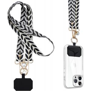 KAL-Cordon Tour De Cou T&eacute;l&eacute;phone Universelle Collier R&eacute;glable, Lani&egrave;res Large De Smartphone En Bandouli&egrave;re Portable Avec Patch, Sangle En Coton Perle Bijou Pour Femme - Neuf