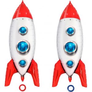 Ballon Fus&eacute;e Enfant 2 Pi&egrave;ces Ballons En Aluminium Rouge Espace Th&egrave;me Ballons, Ballon Astronaute Fus&eacute;e, Kit Anniversaire Espace Pour Decoration Anniversaire Garcon - Neuf